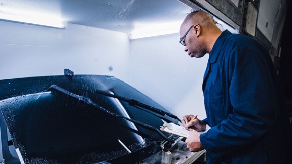Image of a technician working in a wiper test lab